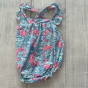 Mila & Rose Blue/Pink Sea Turtle Print Ruffle Cross Back Romper Size 3-6 months